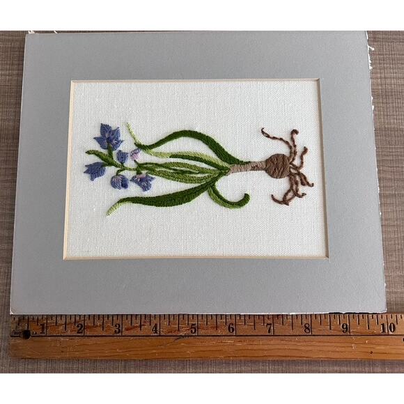 Retro Handmade Needlepoint Embroidery Flower Botanical 8x10 Matted Cottage Fairy - Picture 7 of 7